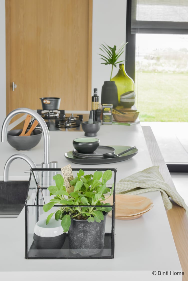 Keuken inrichting : botanisch geinspireerd met zwart, groen en hout